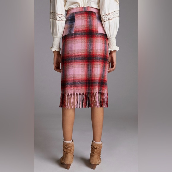 ‼️RARE‼️🎸MAEVE🎸🔥NWT🔥 Maeve Fringed Plaid Mini Skirt in Pink Combo✨Size 4✨ - Picture 4 of 11
